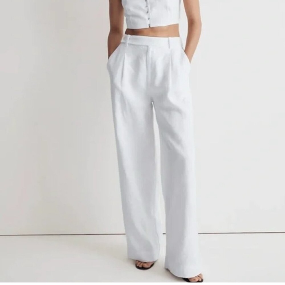 Madewell Women's 100% Linen Wide Leg Trousers in Pure White